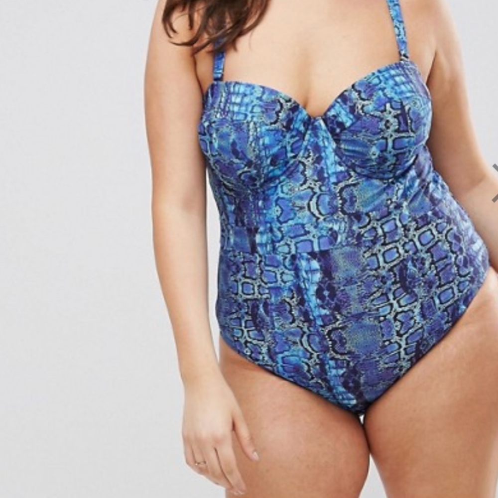 ASOS CURVE Blue Snake Neoprene Cupped Swimsuit